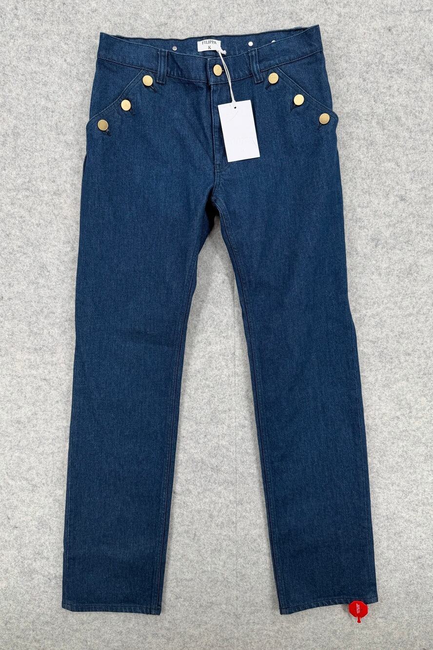 NWT Filippa K Ocean Blue Classic Straight Large Button Denim Jeans Size 29